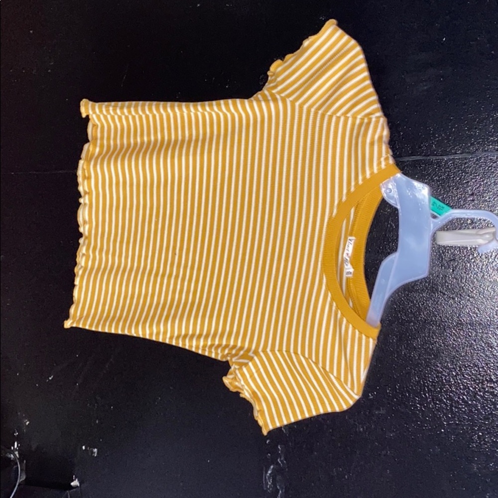 mustard yellow and white striped crop top